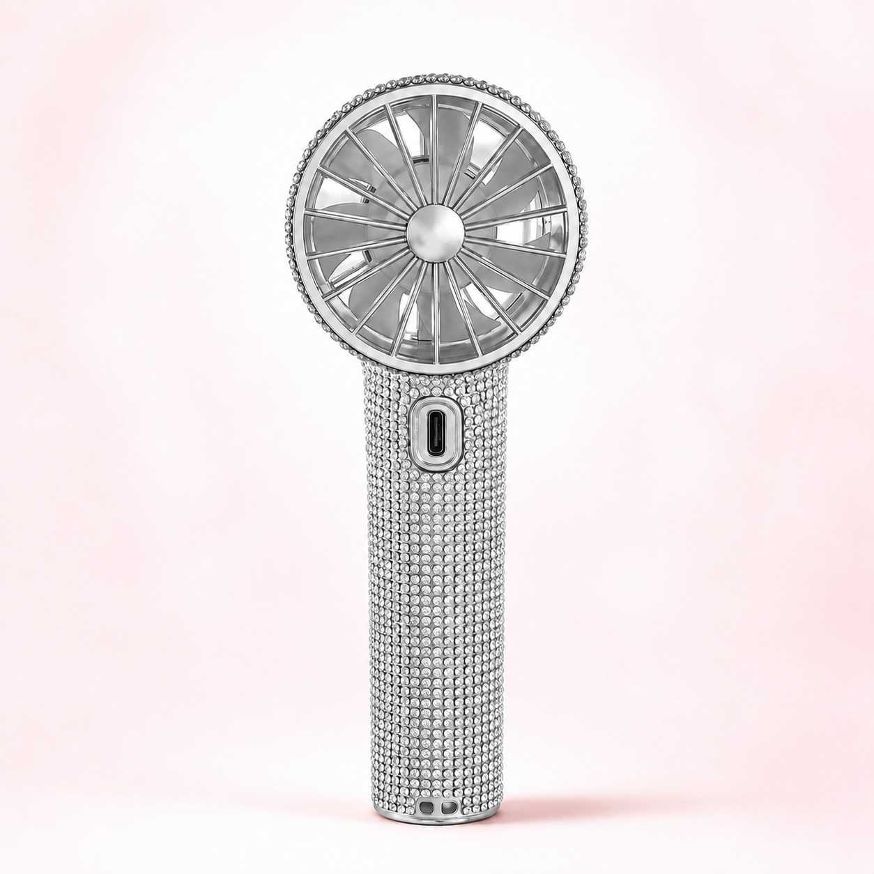 Silver Rhinestone HandHeld Fan