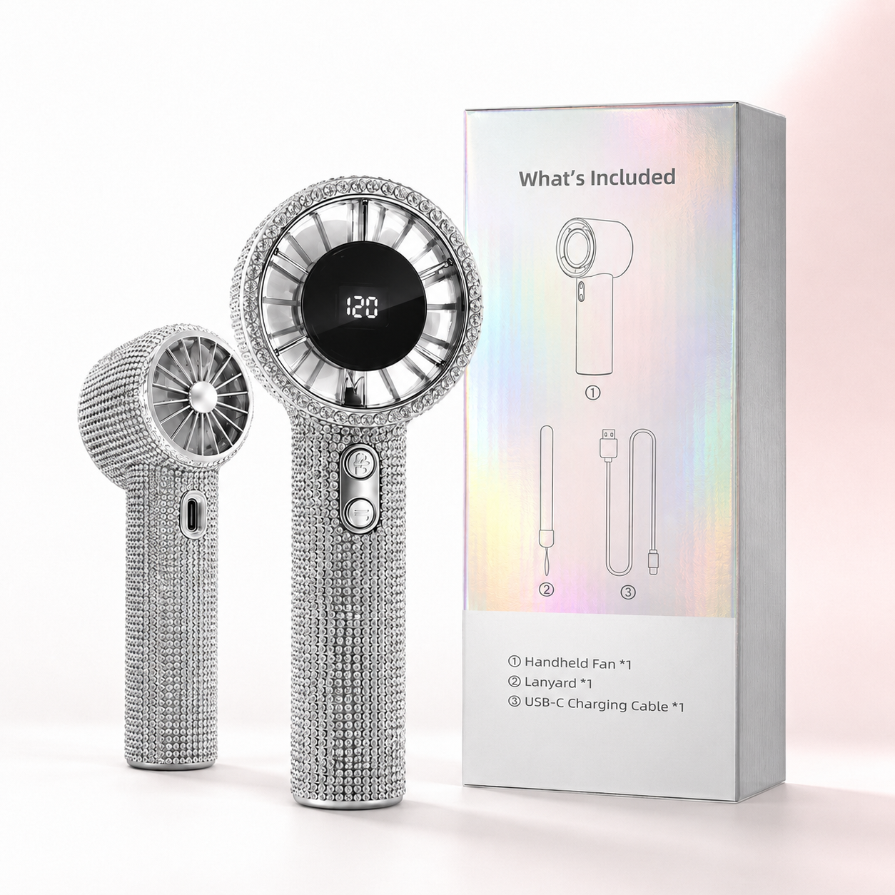 Silver Rhinestone HandHeld Fan